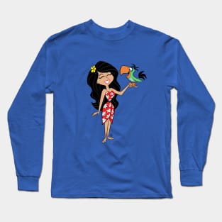 PRETTY ISLAND WOMAN AND TROPICAL BIRD Long Sleeve T-Shirt